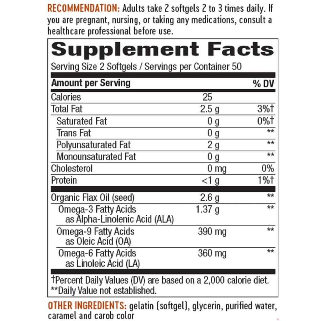 Nature's Way Flax Oil Max Strength, Cold Pressed and Unrefined, Contains Omega-3 Fatty Acid, 100 Softgels