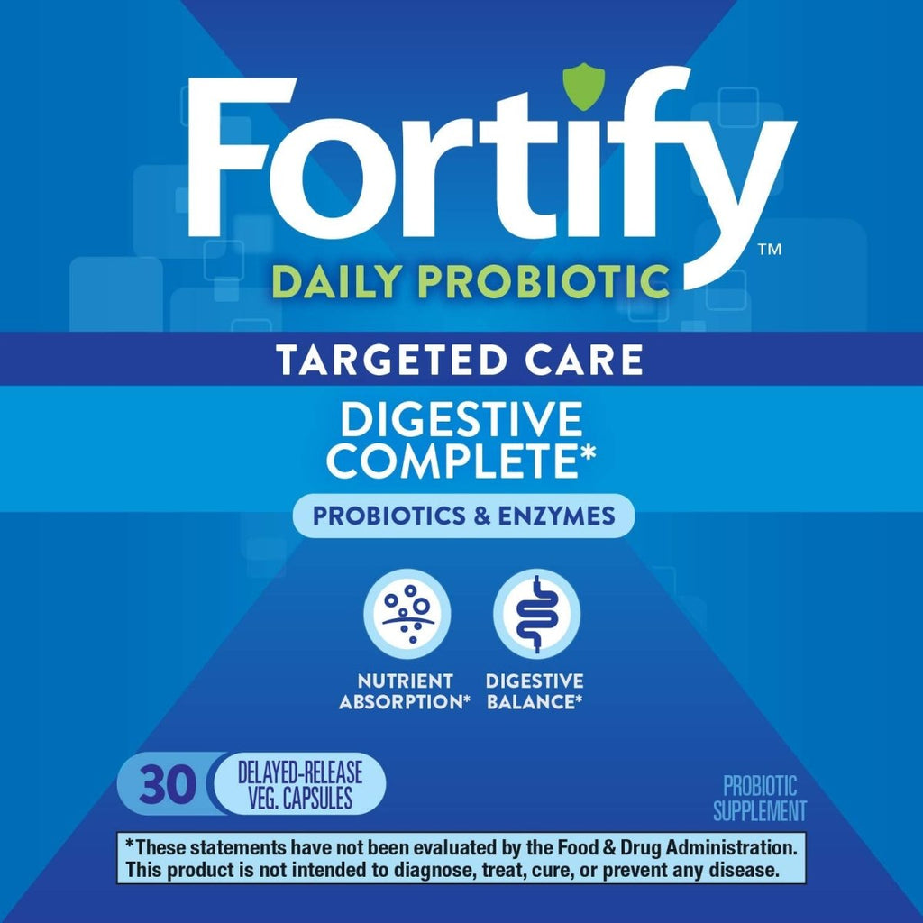 Nature's Way Fortify Daily Probiotic and Enzymes, Digestive Health Complete Targeted Care for Men and Women*, 30 Vegan Capsules