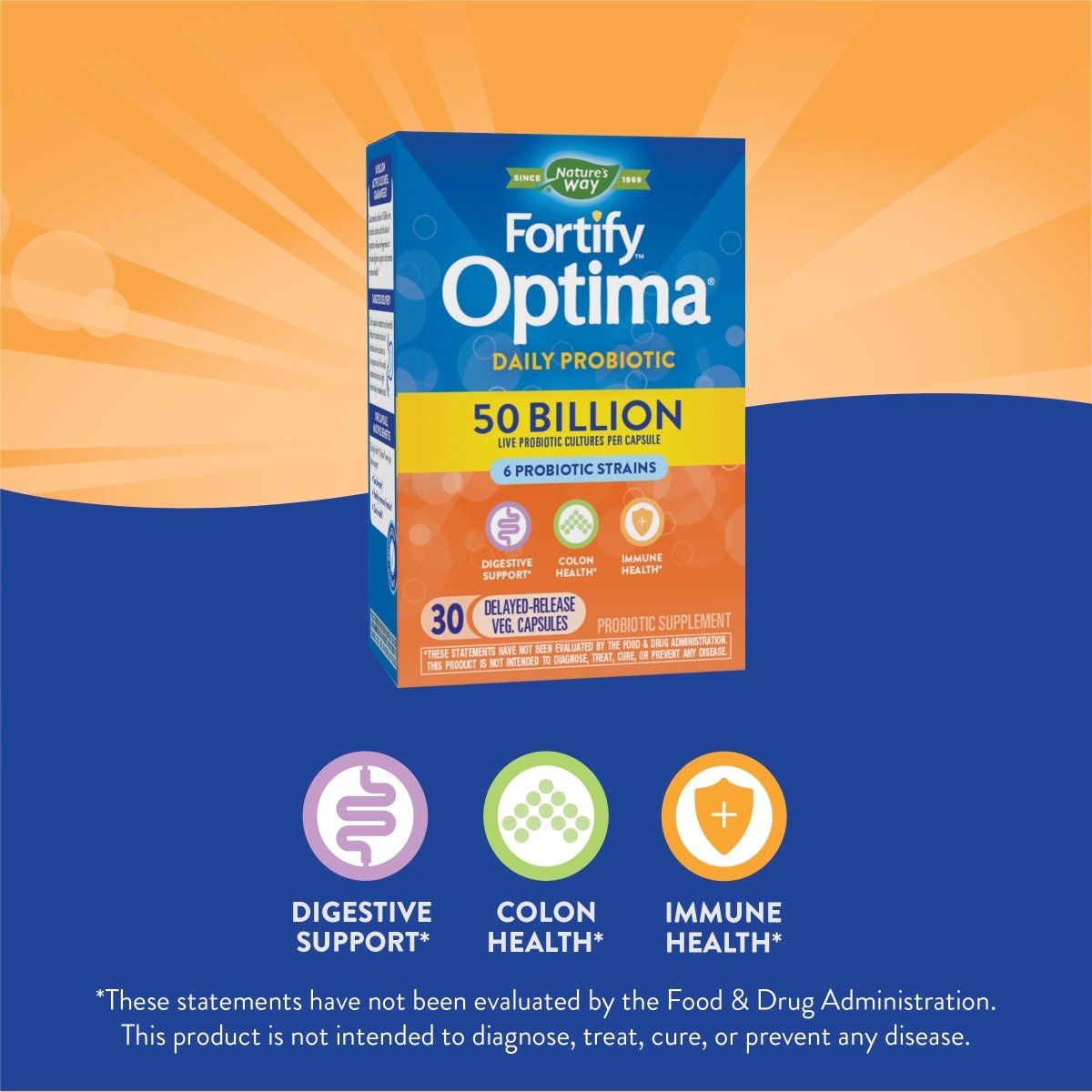 Nature's Way Fortify Optima 50 Billion Daily Probiotic, 50 Billion Live Cultures, 6 Probiotic Strains, Supports Digestive and Immune Health, 30 Capsules