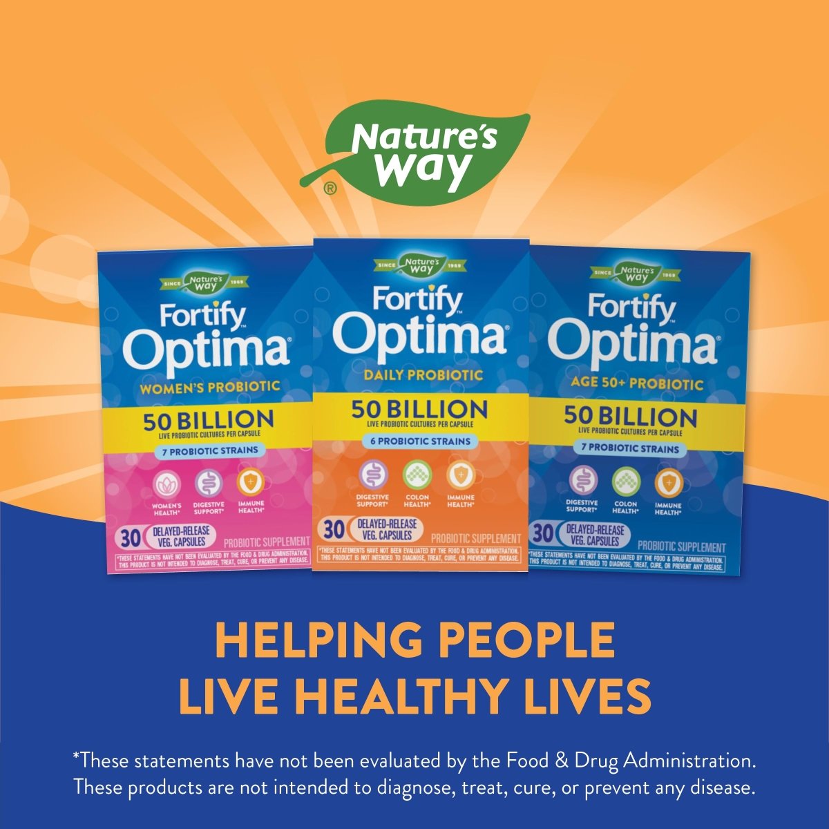 Nature's Way Fortify Optima 50 Billion Daily Probiotic, 50 Billion Live Cultures, 6 Probiotic Strains, Supports Digestive and Immune Health, 30 Capsules