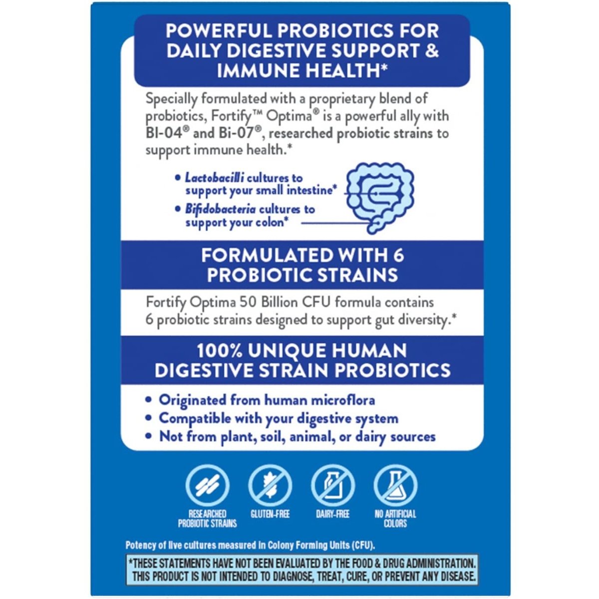Nature's Way Fortify Optima 50 Billion Daily Probiotic, 50 Billion Live Cultures, 6 Probiotic Strains, Supports Digestive and Immune Health, 30 Capsules