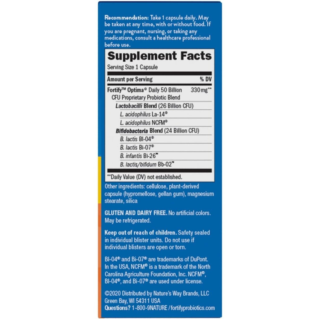 Nature's Way Fortify Optima 50 Billion Daily Probiotic, 50 Billion Live Cultures, 6 Probiotic Strains, Supports Digestive and Immune Health, 30 Capsules