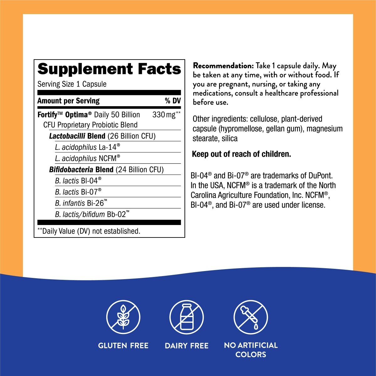 Nature's Way Fortify Optima 50 Billion Daily Probiotic, 50 Billion Live Cultures, 6 Probiotic Strains, Supports Digestive and Immune Health, 30 Capsules