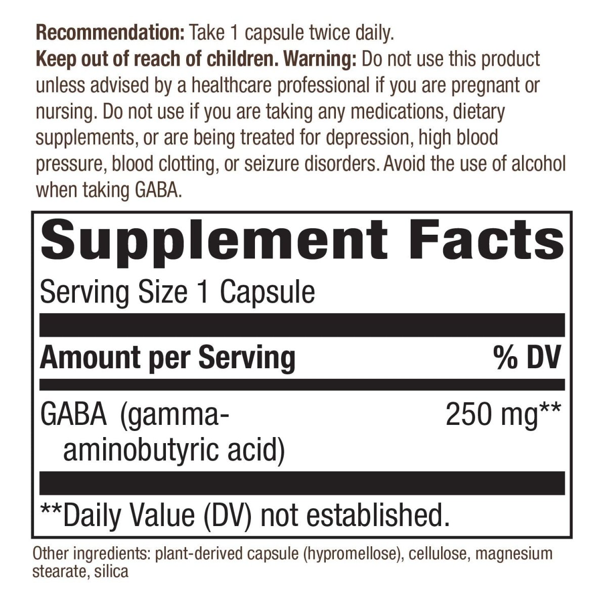 Nature's Way GABA, Gamma-Aminobutyric Acid 250 mg Potency, 60 VCaps
