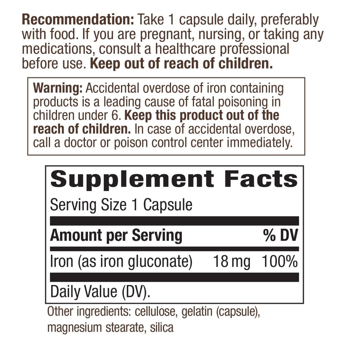 Nature's Way Iron Capsules - Supports Healthy Red Blood Cells - 18mg Per Serving - 100 Capsules