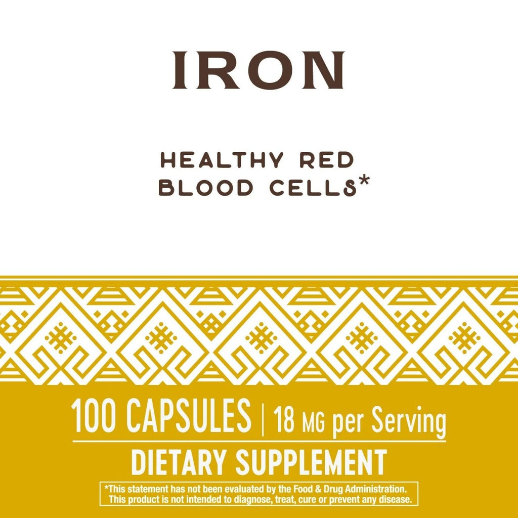 Nature's Way Iron Capsules - Supports Healthy Red Blood Cells - 18mg Per Serving - 100 Capsules