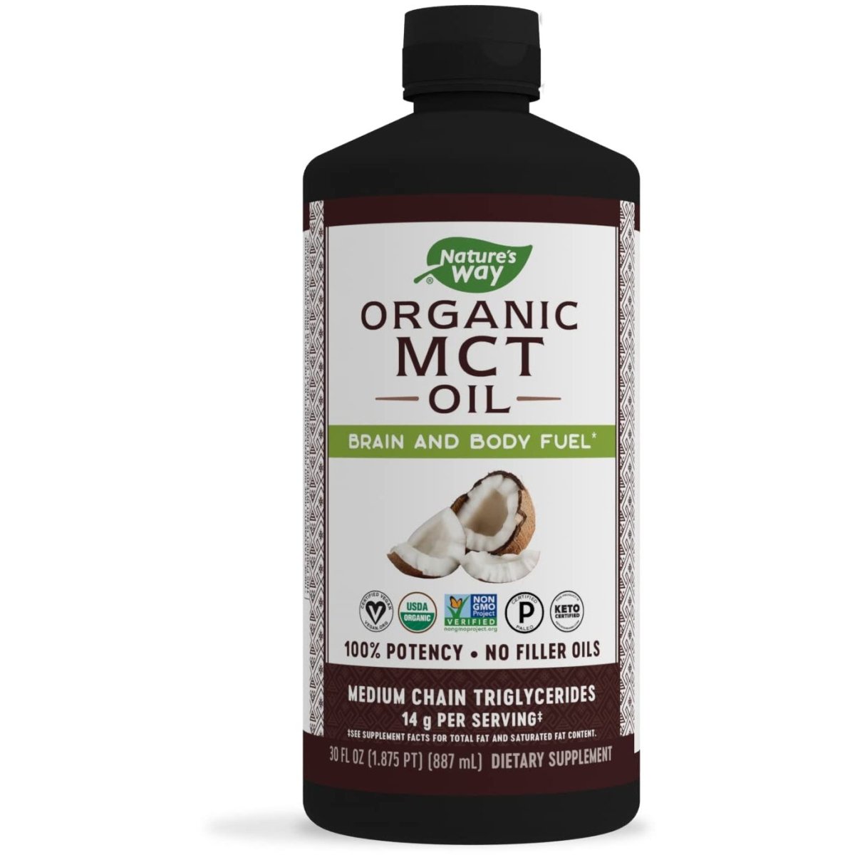 Nature's Way MCT Oil, Brain and Body Fuel from Coconuts*; Keto and Paleo Certified, Organic, Gluten Free, Non-GMO Project Verified, 30 Fl. Oz.