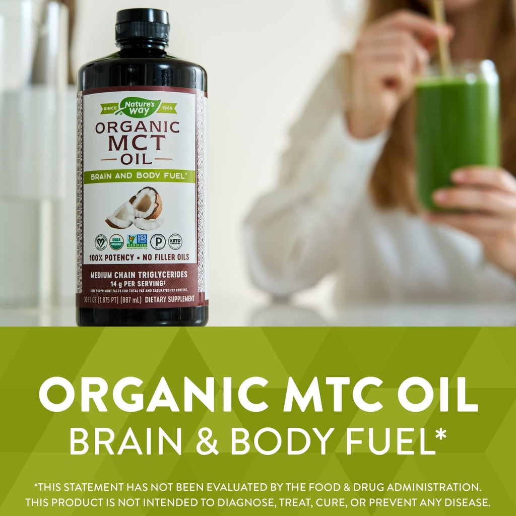 Nature's Way MCT Oil, Brain and Body Fuel from Coconuts*; Keto and Paleo Certified, Organic, Gluten Free, Non-GMO Project Verified, 30 Fl. Oz.