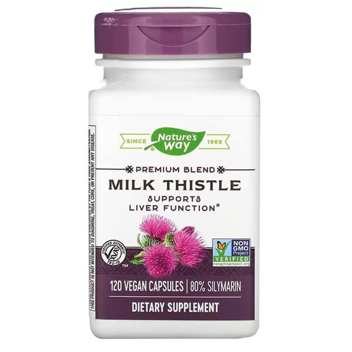 Nature's Way Milk Thistle, Premium Blend, 80% Silymarin per serving, Non-GMO, 120 Capsules