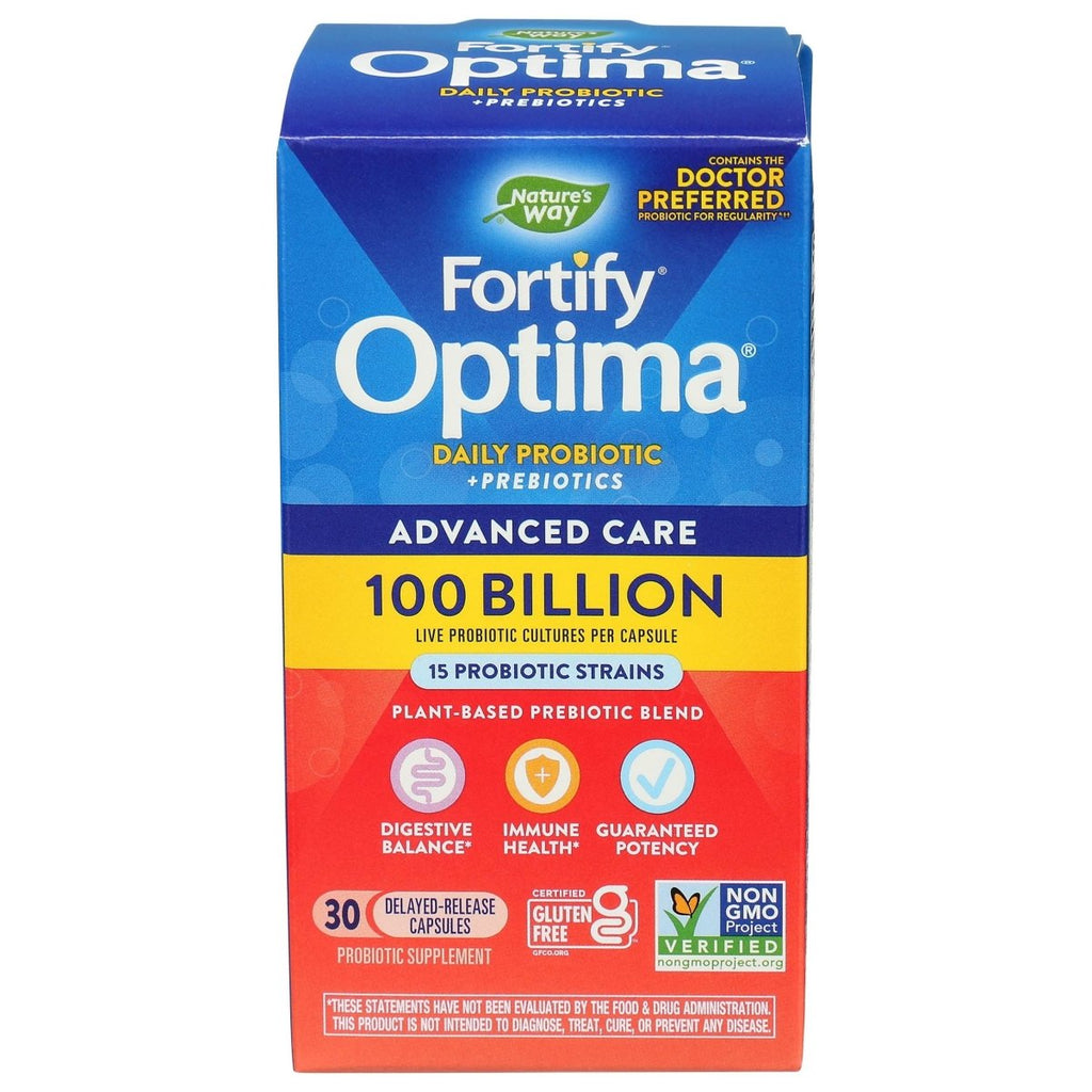 Nature's Way Natures Way Fortify Optima Daily Probiotic, 100 Billion, 15 Strains, Prebiotic, 30 Capsules, 30 Count