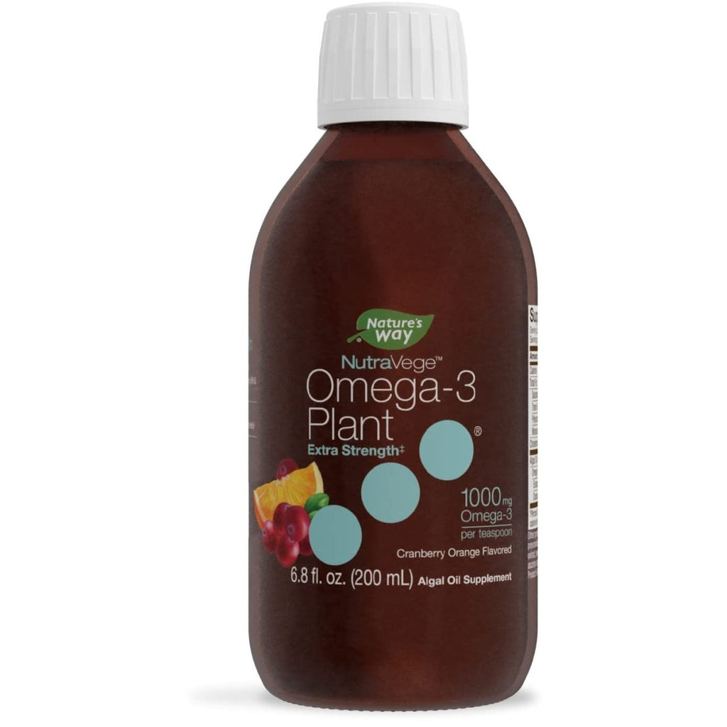 Nature's Way NutraVege Plant Based Omega-3 Extra Strength**, Eye, Heart, and Brain Health*, Cranberry-Orange Flavored Liquid, 6.8 oz