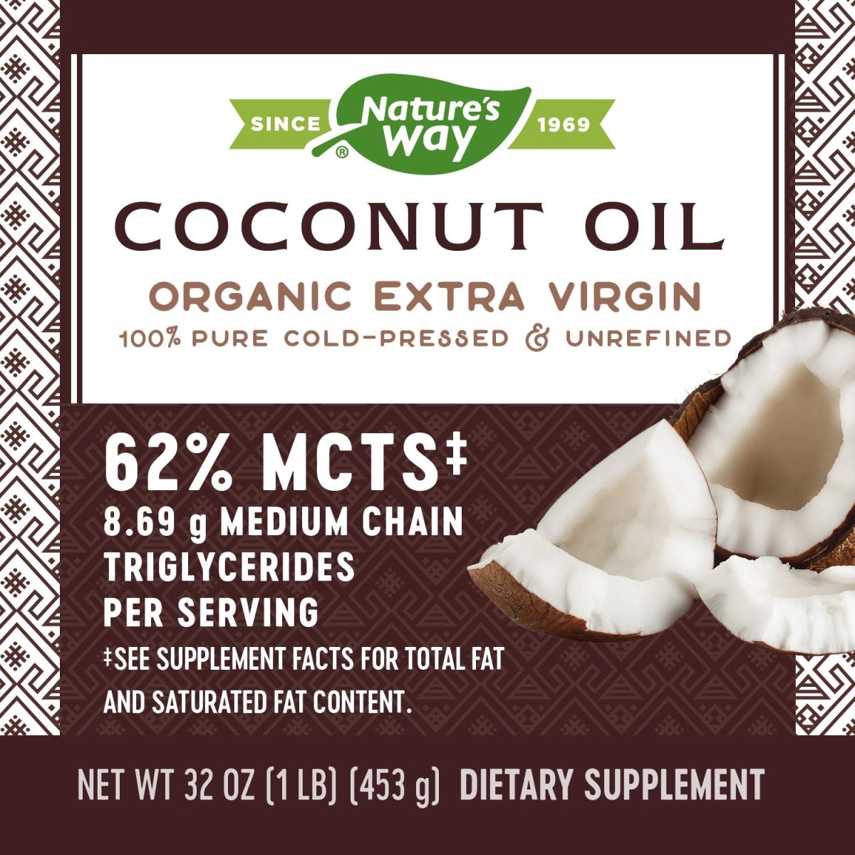 Nature's Way Organic Extra Virgin Coconut Oil, Pure & Unrefined, Cold-Pressed, USDA Organic, Non-GMO