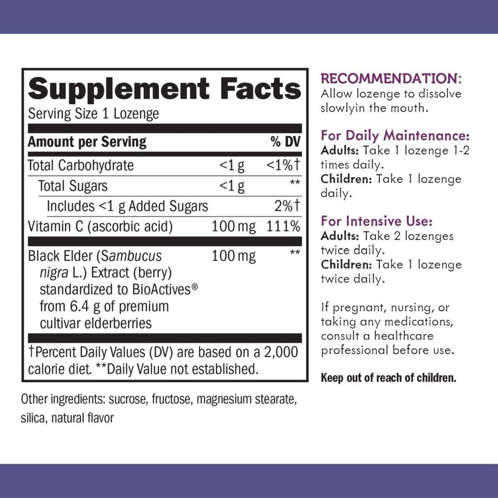 Nature's Way Original Sambucus Elderberry Lozenges with Vitamin C, Gluten Free, Vegan, 30 Count (Packaging May Vary)