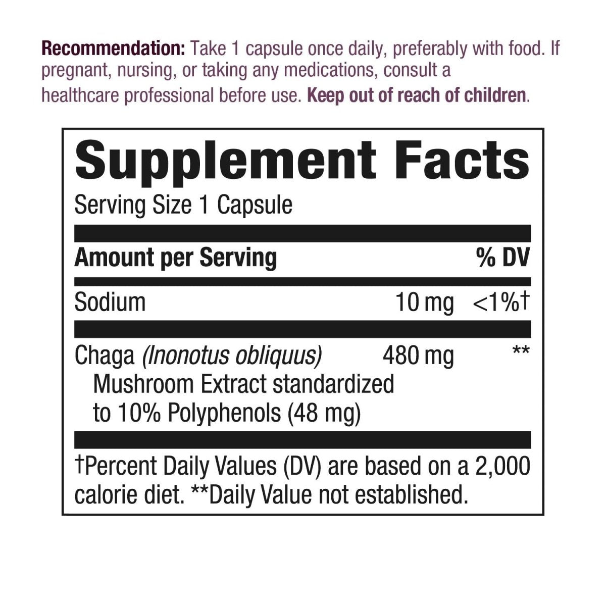 Nature's Way Premium Extract Chaga, Supports Antioxidant Pathways*, 480 mg per serving, 30 Vcaps