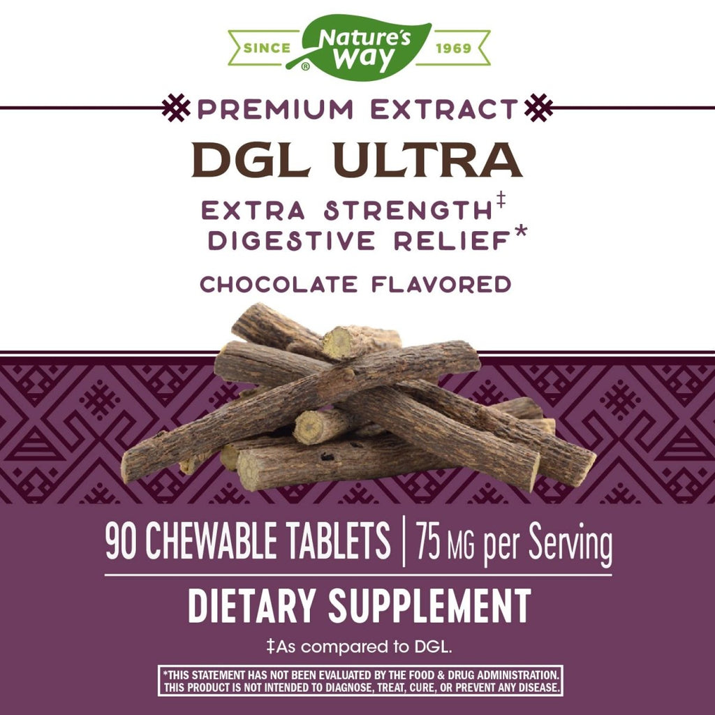 Nature's Way Premium Extract DGL Ultra 75 mg per serving 90 Chewables German Chocolate Flavor