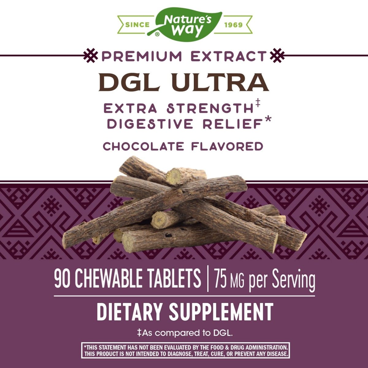 Nature's Way Premium Extract DGL Ultra 75 mg per serving 90 Chewables German Chocolate Flavor