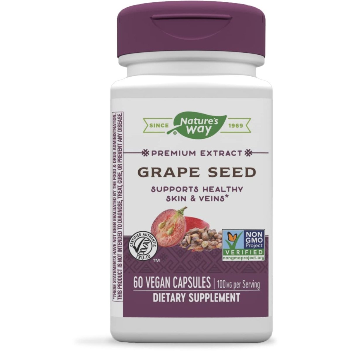 Nature's Way Premium Extract Grape Seed Standardized to 95% Polyphenols, 100 mg per serving, 60 VCaps