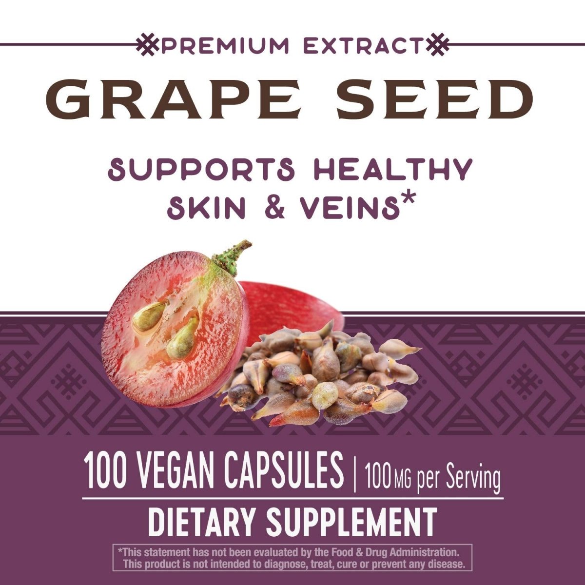 Nature's Way Premium Extract Grape Seed Standardized to 95% Polyphenols, 100 mg per serving, 60 VCaps