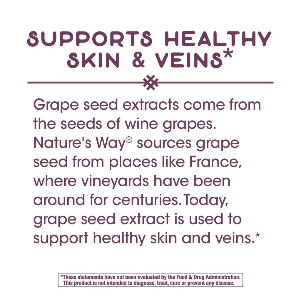 Nature's Way Premium Extract Grape Seed Standardized to 95% Polyphenols, 100 mg per serving, 60 VCaps