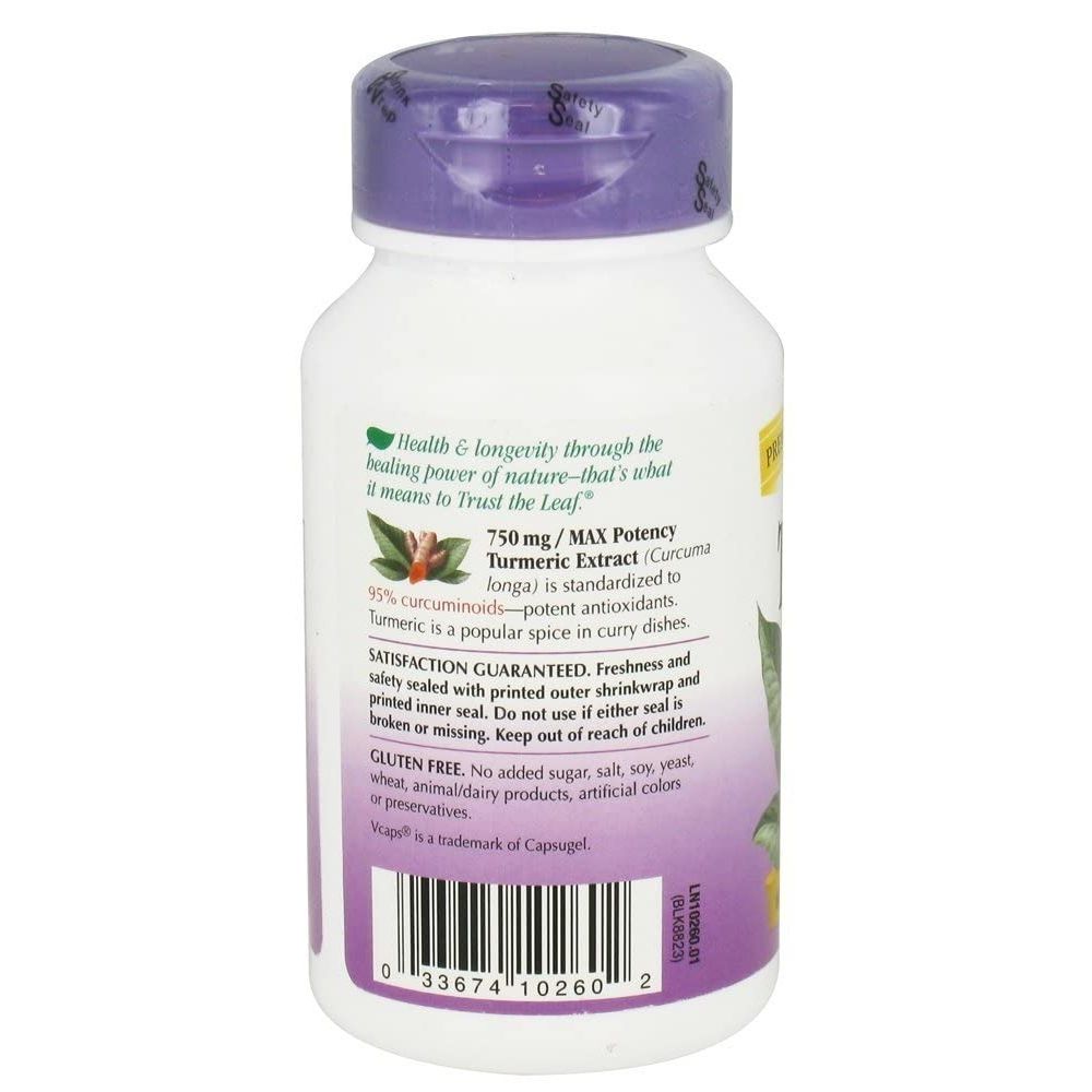 Nature's Way Premium Extract Turmeric Max Potency Standardized to 95% Curcuminoids 750 mg per serving 60 VCaps