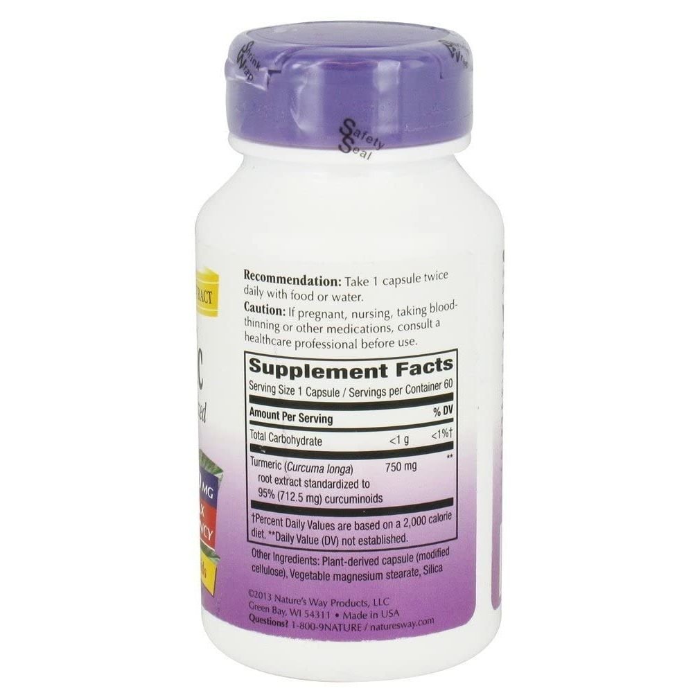 Nature's Way Premium Extract Turmeric Max Potency Standardized to 95% Curcuminoids 750 mg per serving 60 VCaps