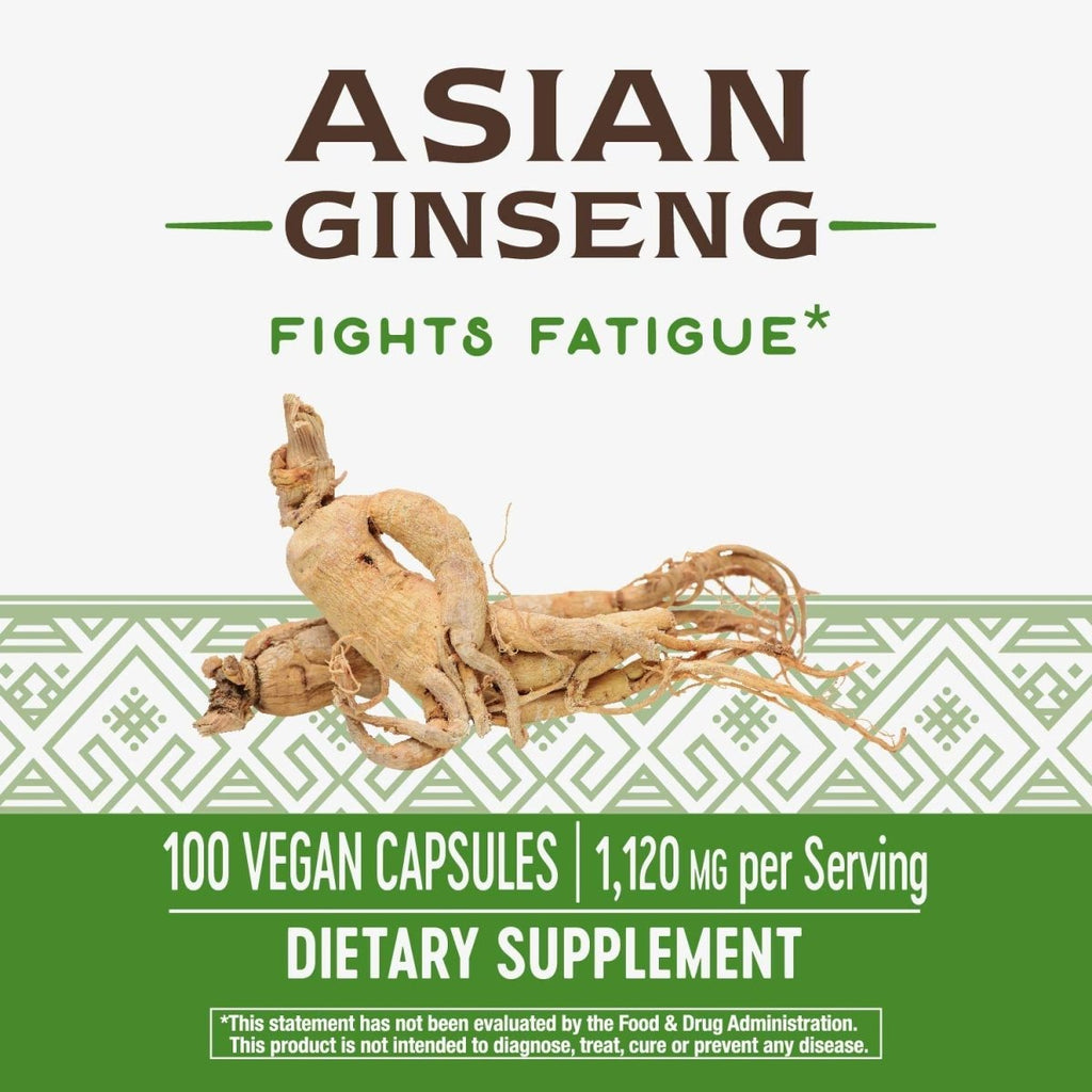 Nature's Way Premium Herbal Asian Ginseng, Fights Fatigue*, 1,120 mg per serving, Vegan, 100 Capsules