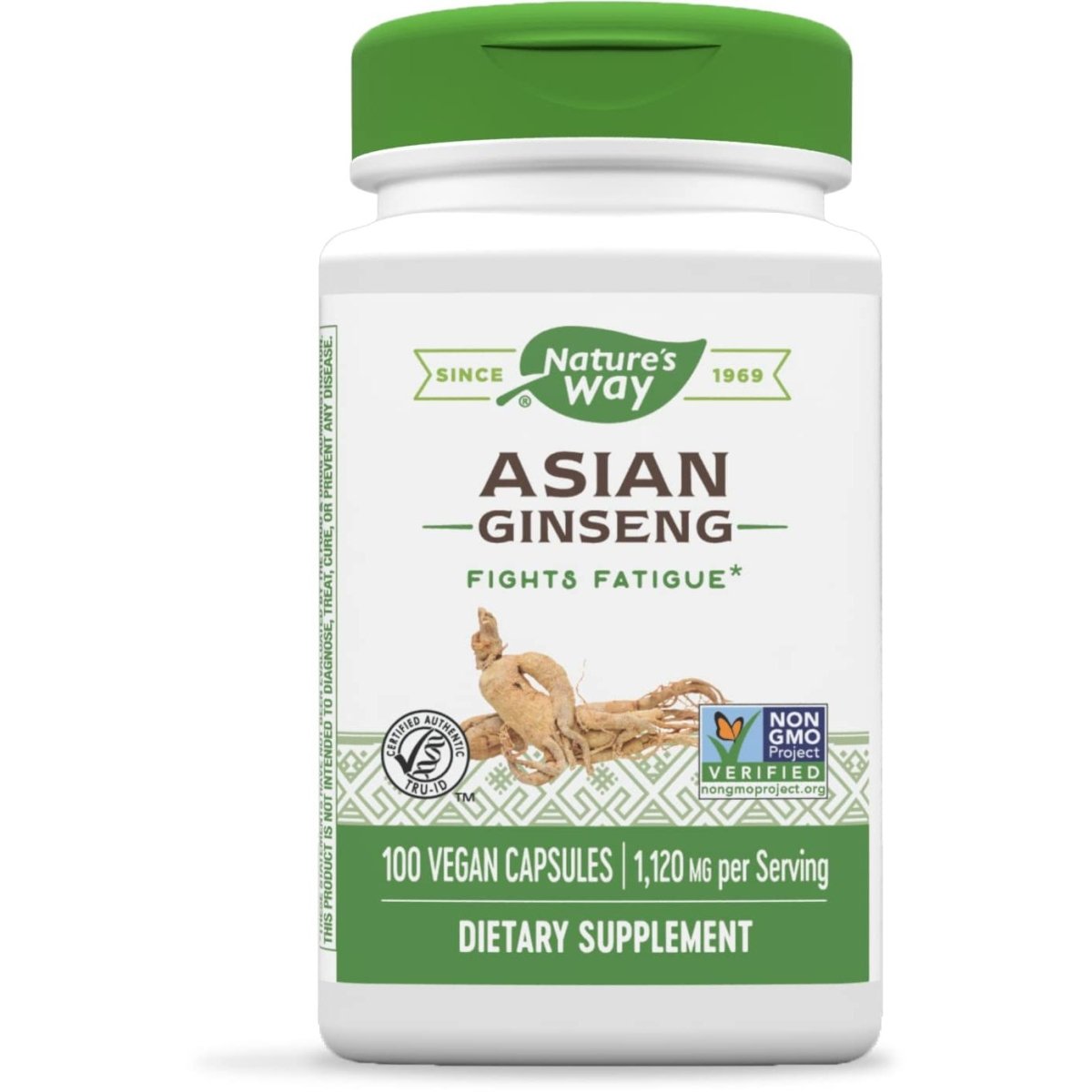 Nature's Way Premium Herbal Asian Ginseng, Fights Fatigue*, 1,120 mg per serving, Vegan, 100 Capsules