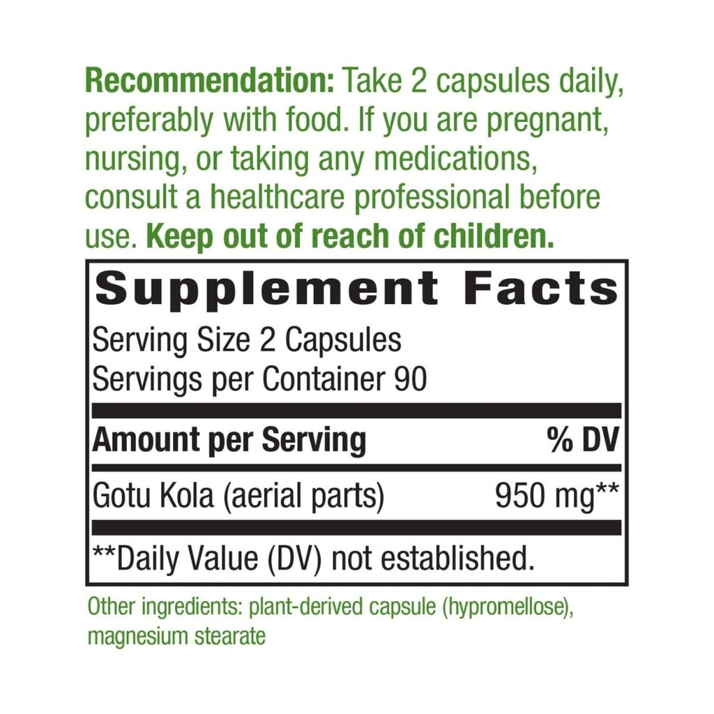 Nature's Way Premium Herbal Gotu Kola Herb 950 mg per serving 180 VCaps