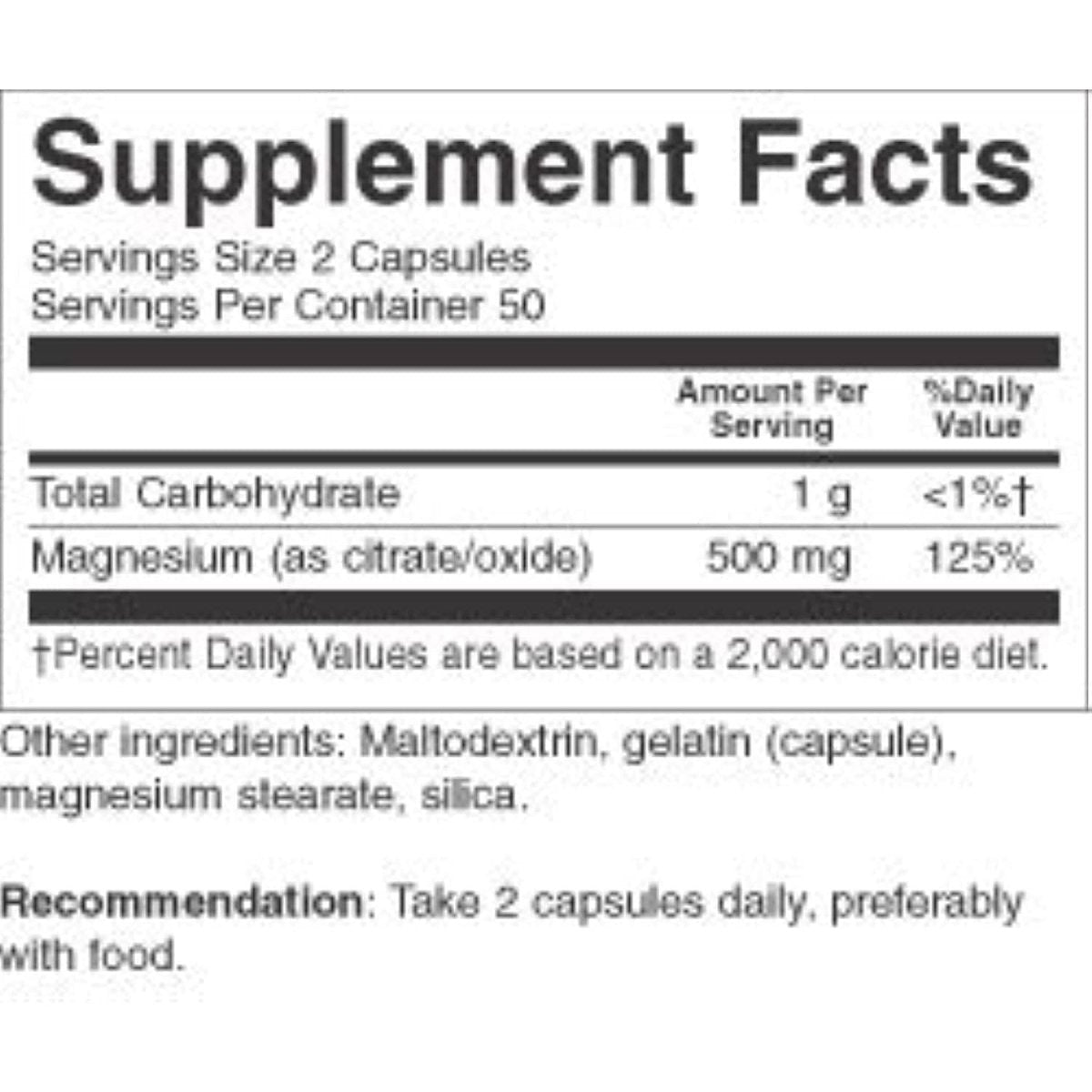 Nature's Way Premium Magnesium Complex Supplement, 500 mg per Serving, 100 Capsules