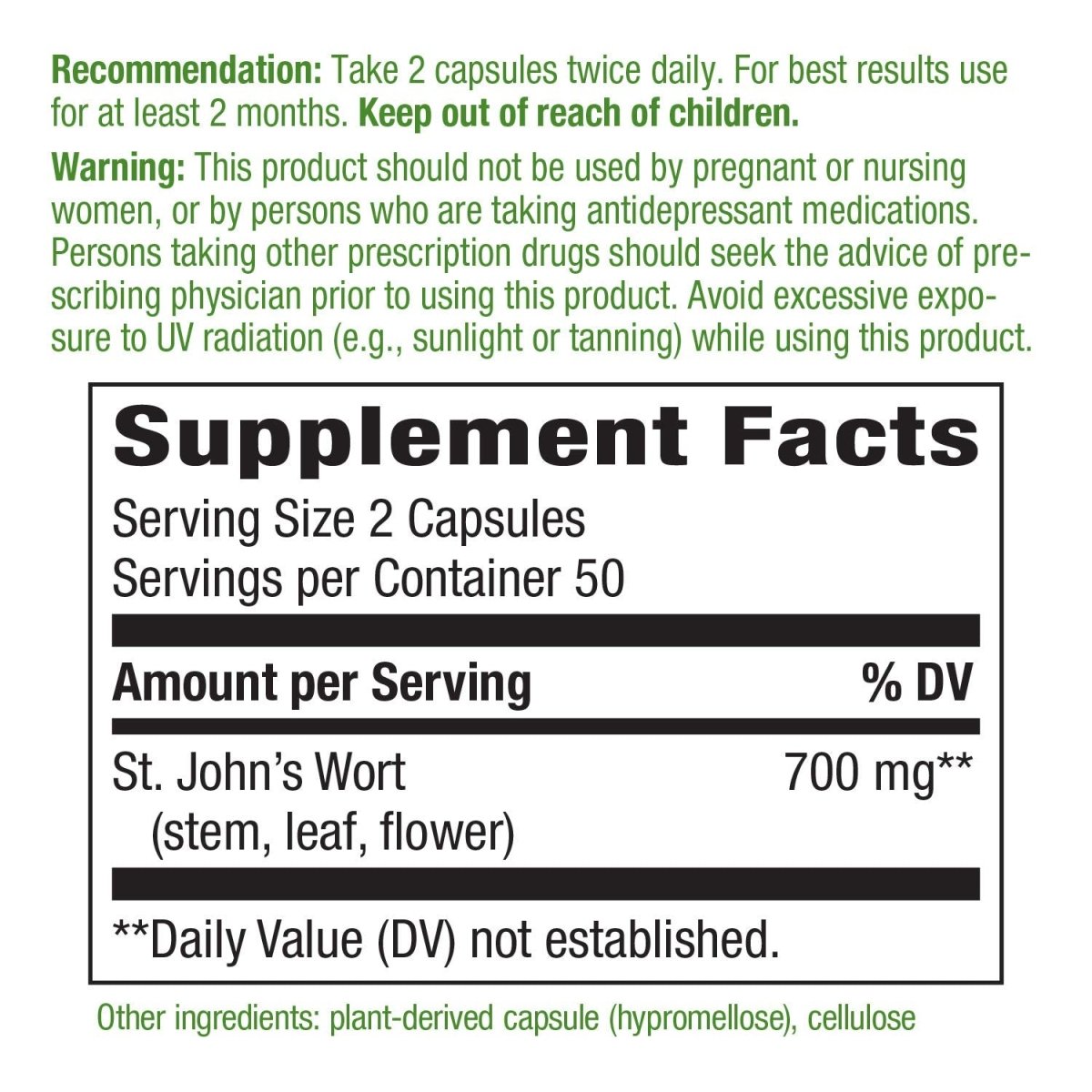 Nature's Way Premium St. John?s Wort Herb, Promotes Positive Outlook*, 700 mg per serving, 100 Vegan Capsules