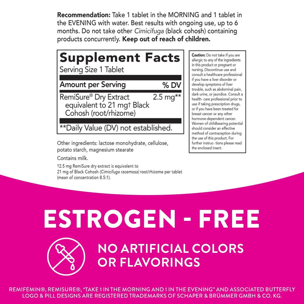 Nature's Way Remifemin, Menopause Relief*, Reduces Hot Flashes and Menopause Symptoms*, Estrogen-Free, 120 Tablets