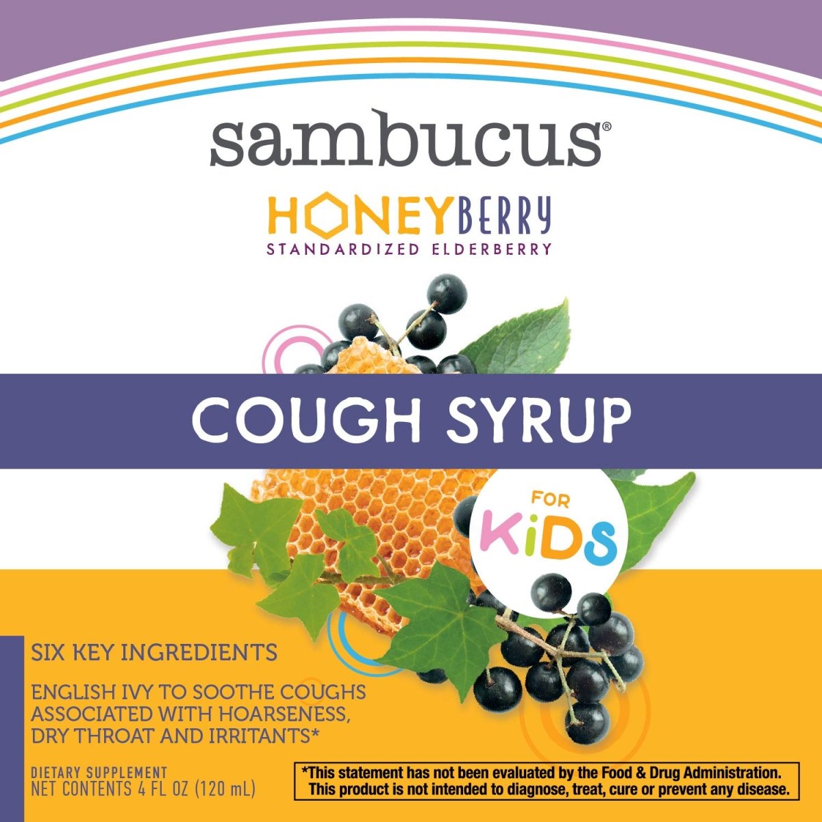 Nature's Way Sambucus HoneyBerry Cough Syrup for Kids with Black Elderberry Extract & Organic Honey, Immune Support*, 4 Fl. Oz.