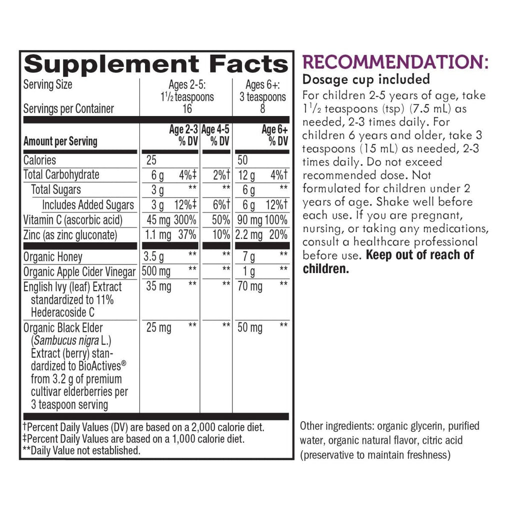 Nature's Way Sambucus HoneyBerry Cough Syrup for Kids with Black Elderberry Extract & Organic Honey, Immune Support*, 4 Fl. Oz.