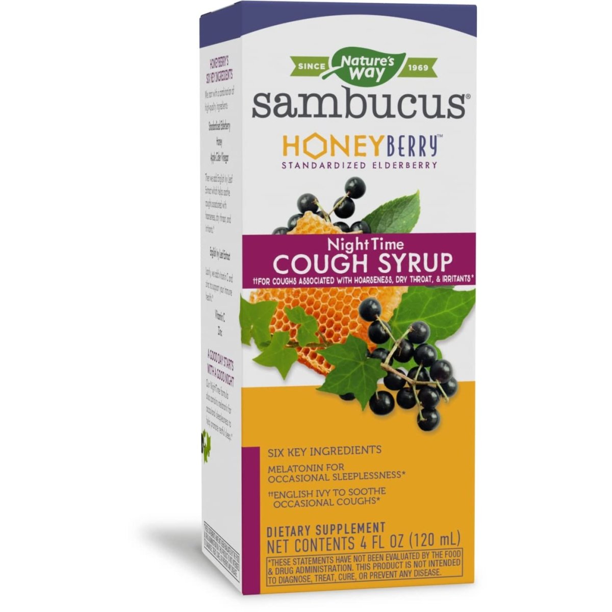 Nature's Way Sambucus HoneyBerry NightTime Cough Syrup - Soothing Relief for Cough and Occasional Sleeplessness - 4 Fl. Oz