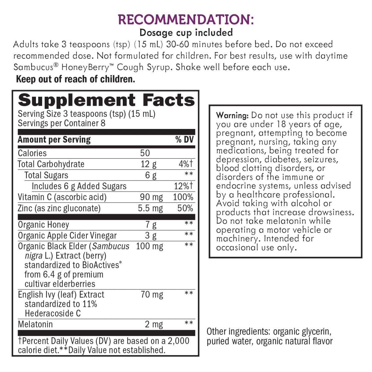 Nature's Way Sambucus HoneyBerry NightTime Cough Syrup - Soothing Relief for Cough and Occasional Sleeplessness - 4 Fl. Oz