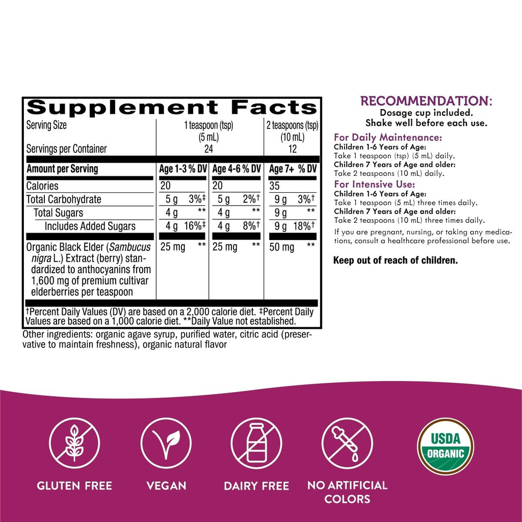 Nature's Way Sambucus Organic Elderberry Syrup for Kids - 4 Fl. Oz - Great Tasting - Gluten-Free