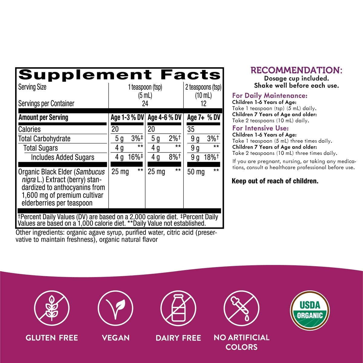 Nature's Way Sambucus Organic Elderberry Syrup for Kids - 4 Fl. Oz - Great Tasting - Gluten-Free