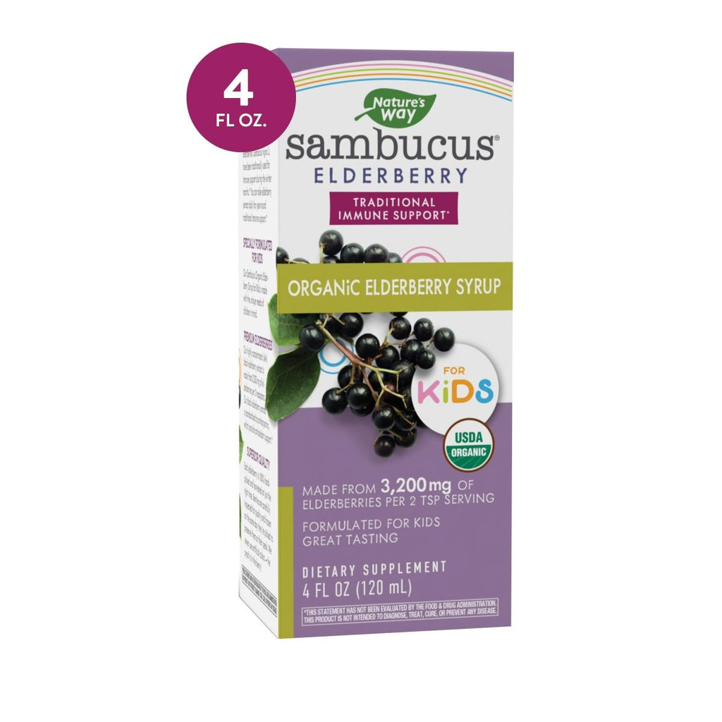 Nature's Way Sambucus Organic Elderberry Syrup for Kids - 4 Fl. Oz - Great Tasting - Gluten-Free