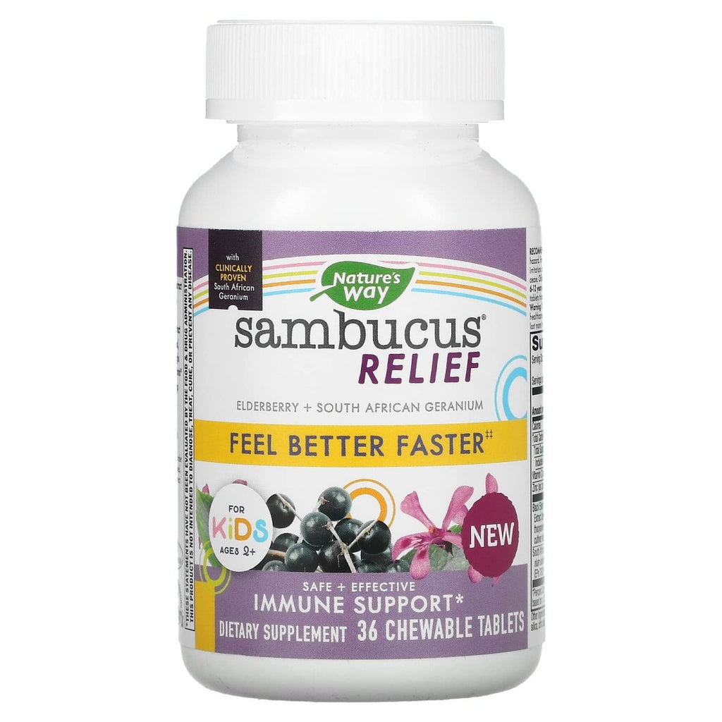 Nature's Way, Sambucus Relief, Immune Support, for Kids, Ages 2+, Berry, 36 Chewable Tablets