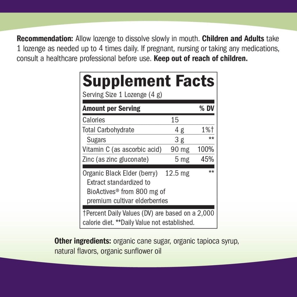 Nature's Way Sambucus Zinc Lozenges with Elderberry and Vitamin C, Honey Lemon Flavor, 24 Lozenges