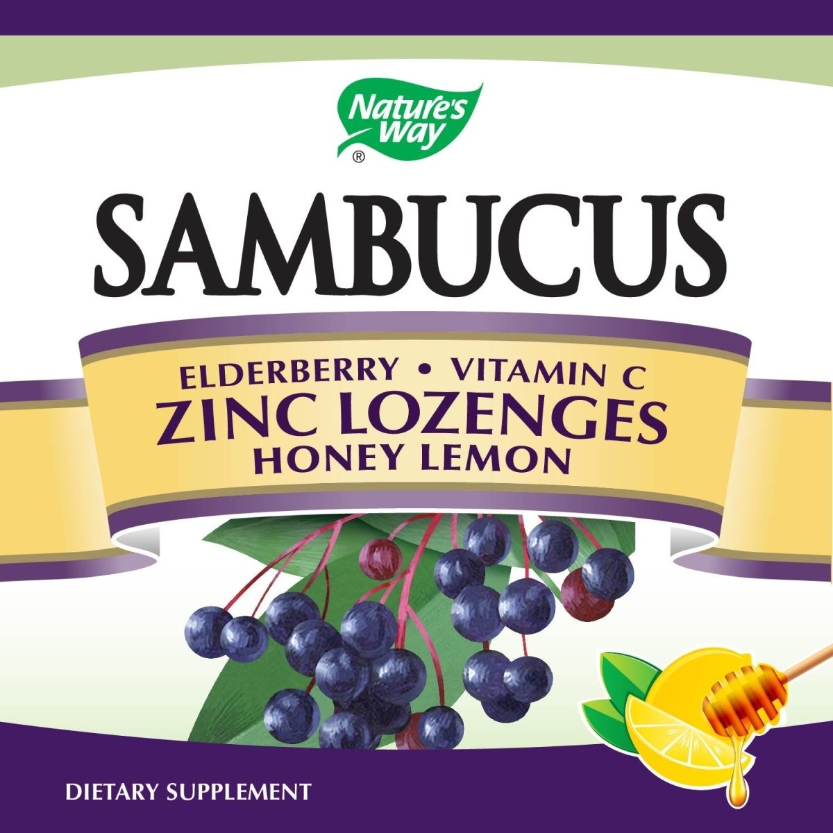 Nature's Way Sambucus Zinc Lozenges with Elderberry and Vitamin C, Honey Lemon Flavor, 24 Lozenges