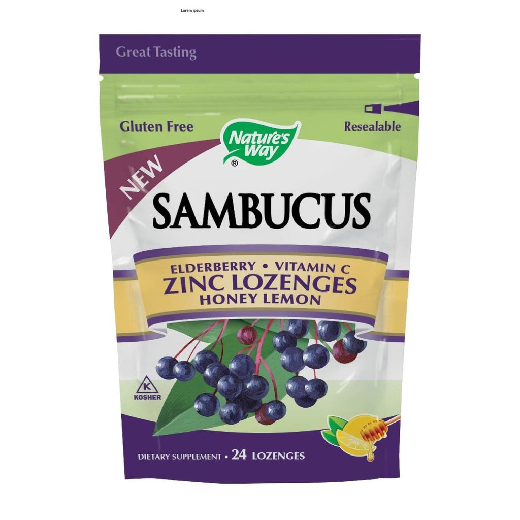Nature's Way Sambucus Zinc Lozenges with Elderberry and Vitamin C, Honey Lemon Flavor, 24 Lozenges
