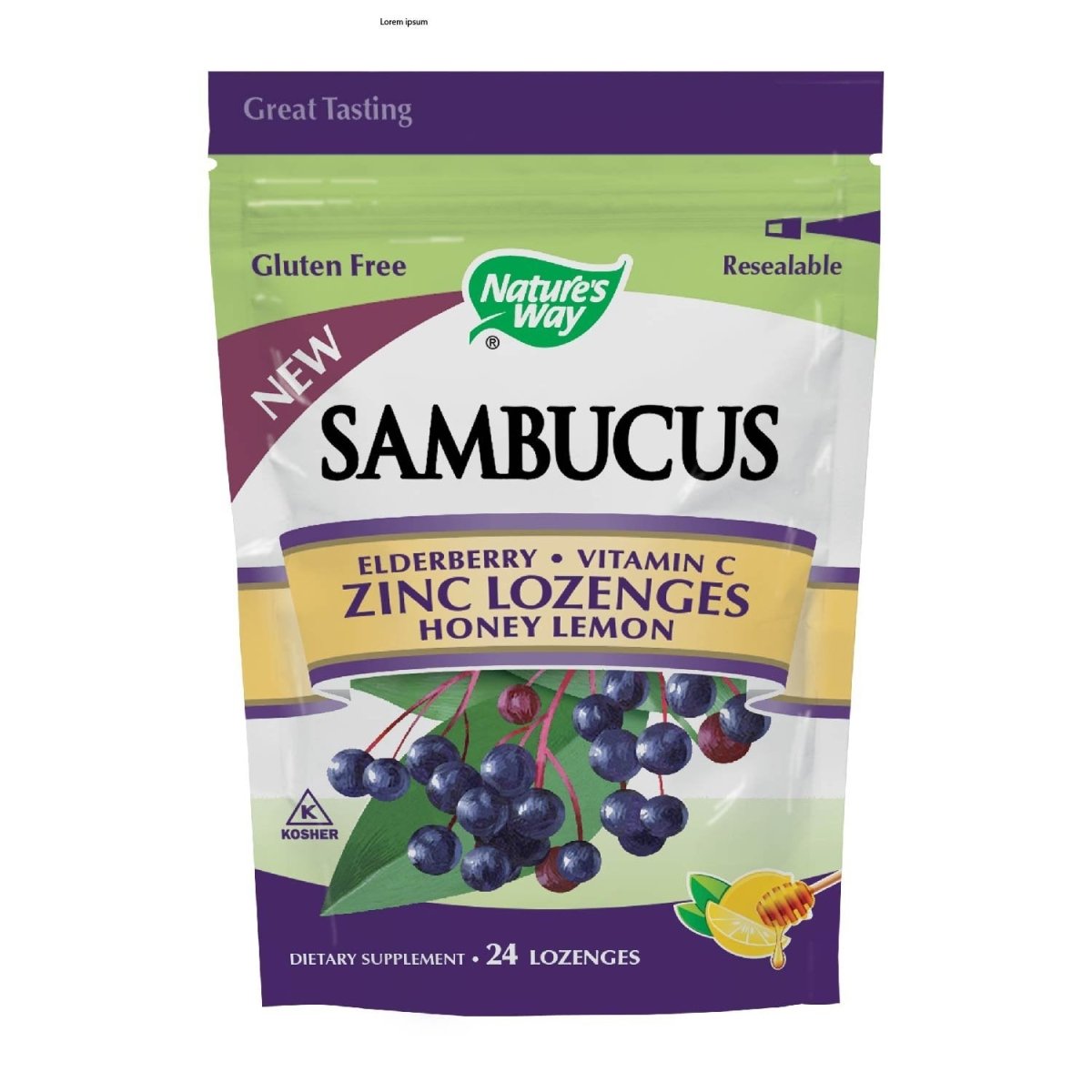 Nature's Way Sambucus Zinc Lozenges with Elderberry and Vitamin C, Honey Lemon Flavor, 24 Lozenges