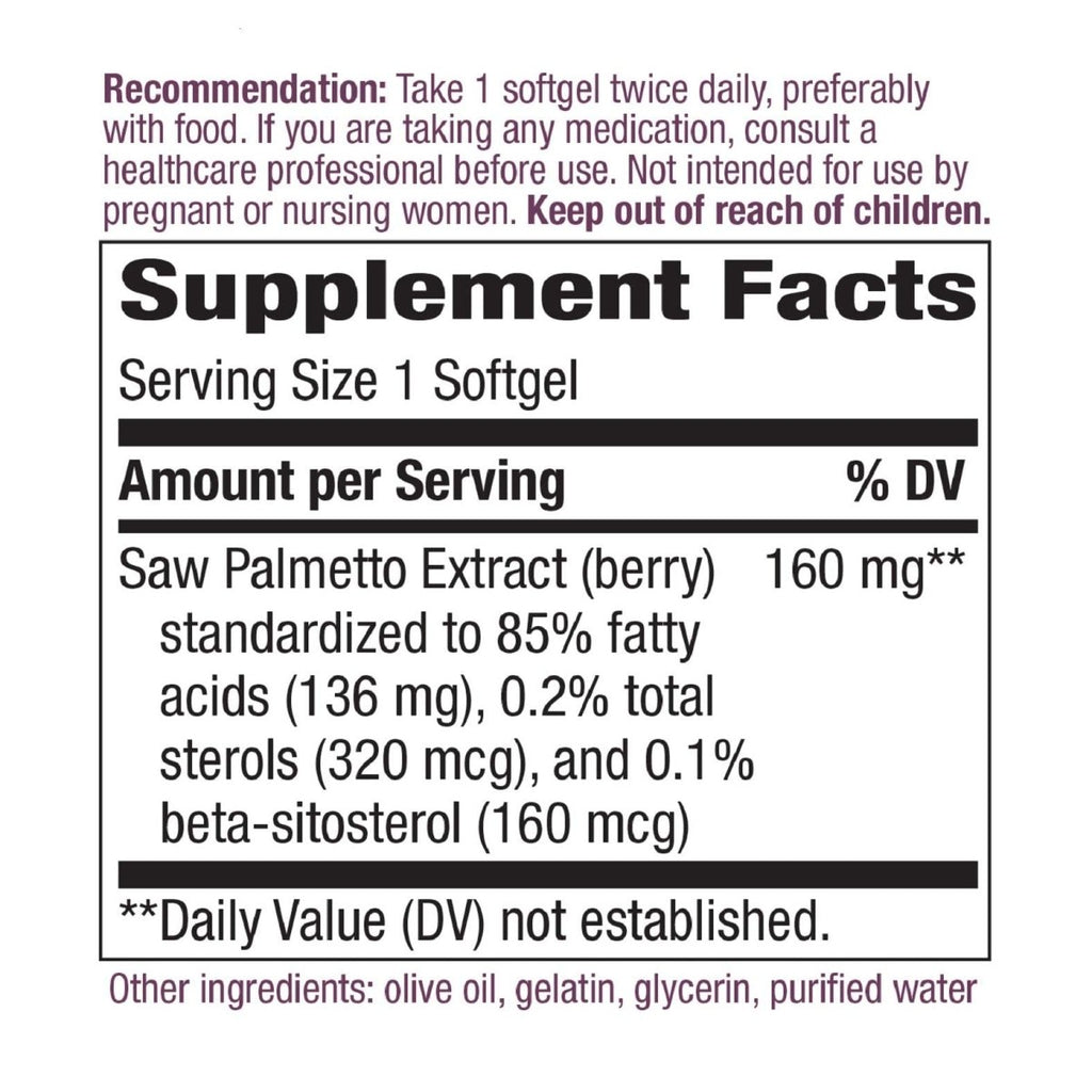 Nature's Way Saw Palmetto Standardized Extract Prostate Health, 160 mg per serving, 120 Softgels