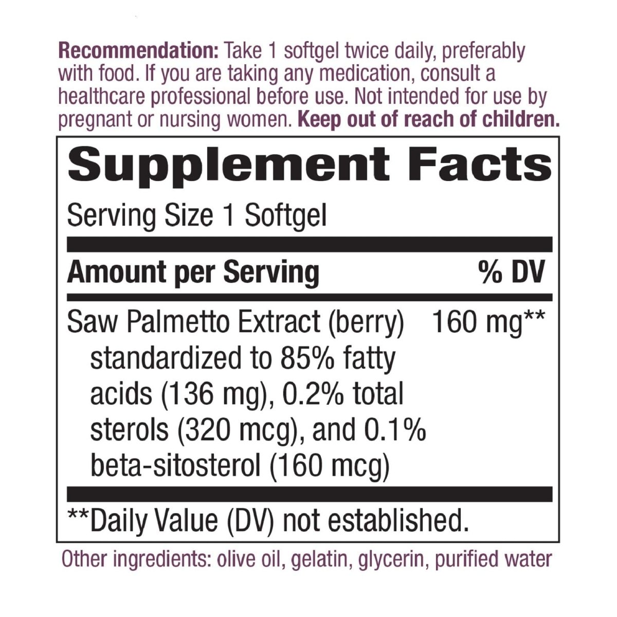 Nature's Way Saw Palmetto Standardized Extract Prostate Health, 160 mg per serving, 120 Softgels