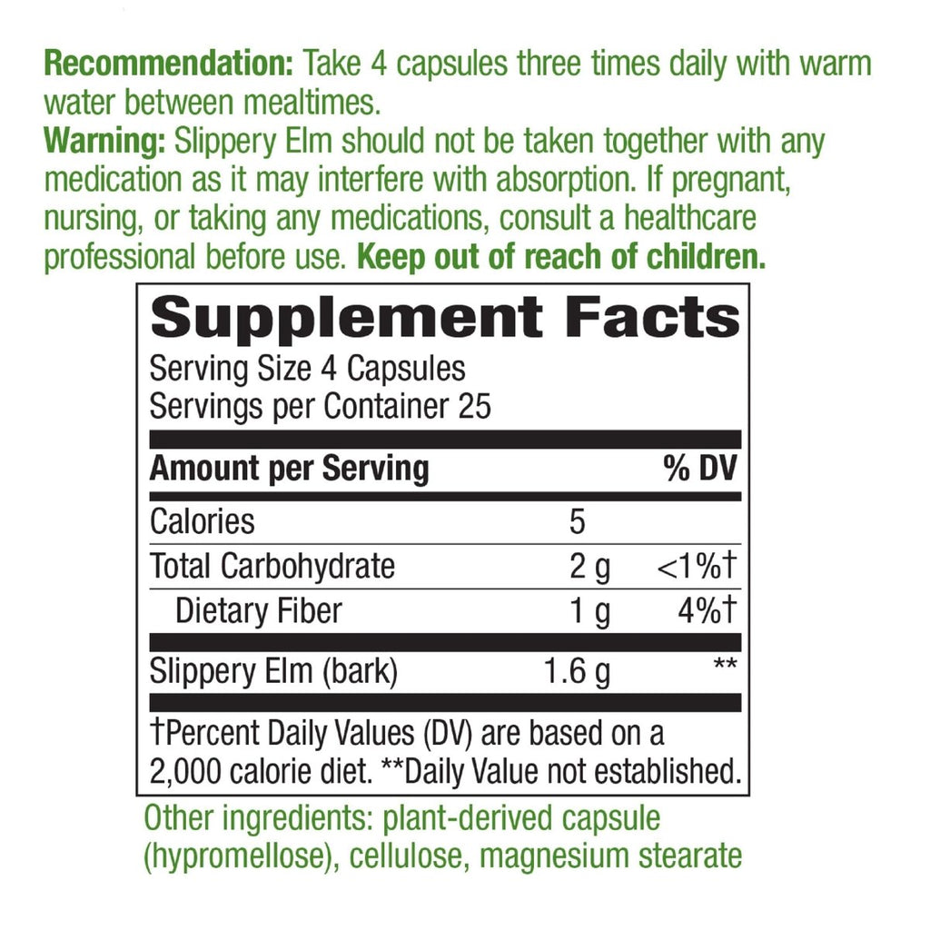 Nature's Way Slippery Elm Bark, White, 100 Count