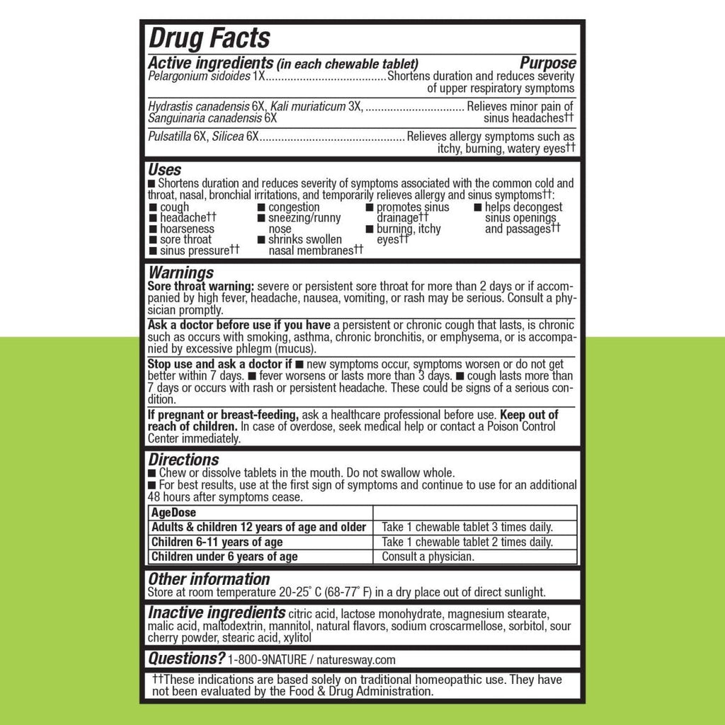 Nature's Way Umcka Allergy and Sinus Homeopathic Chewable Tablets- Cherry Flavor- 20 Count