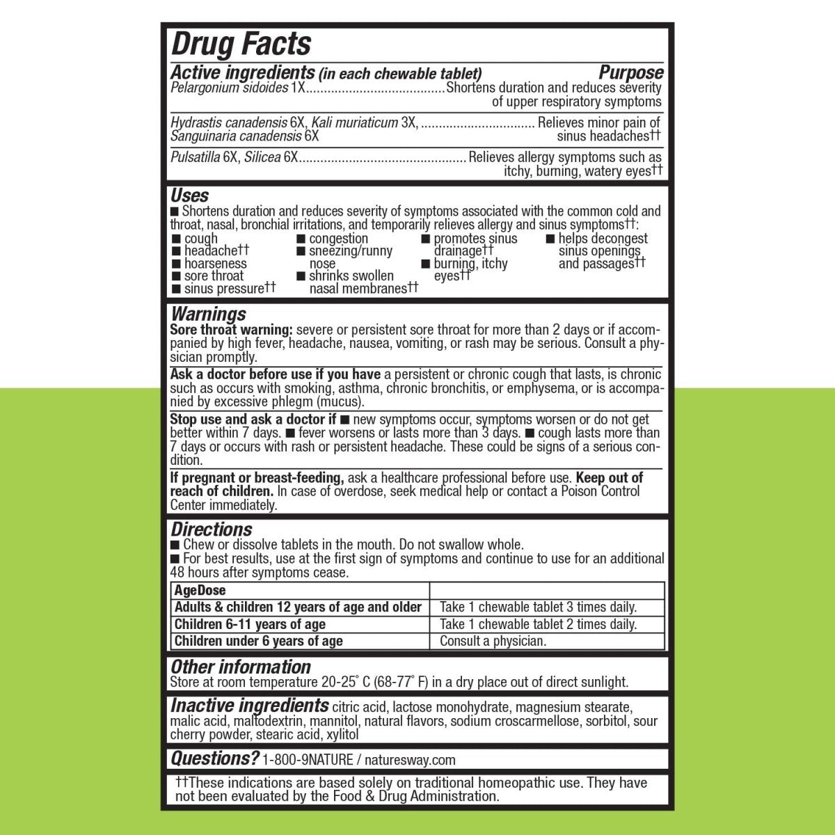 Nature's Way Umcka Allergy and Sinus Homeopathic Chewable Tablets- Cherry Flavor- 20 Count