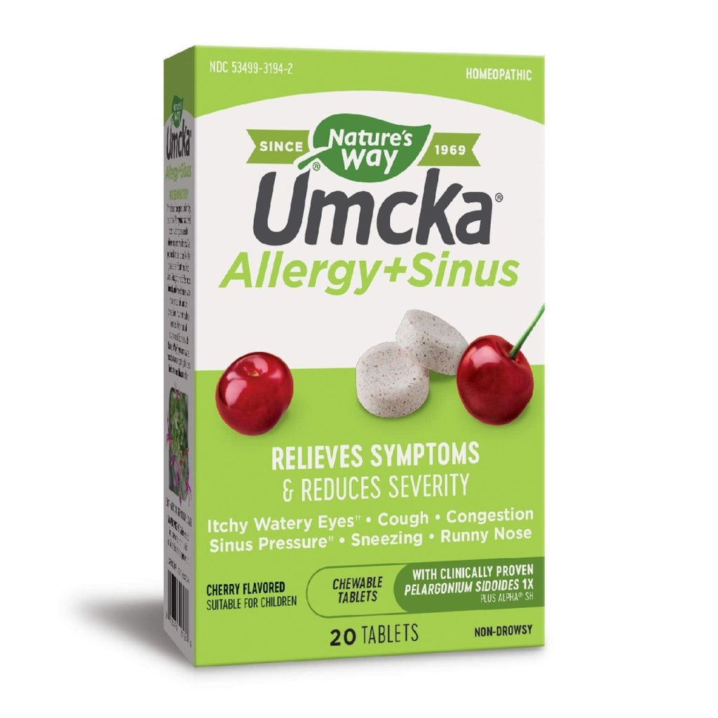 Nature's Way Umcka Allergy and Sinus Homeopathic Chewable Tablets- Cherry Flavor- 20 Count