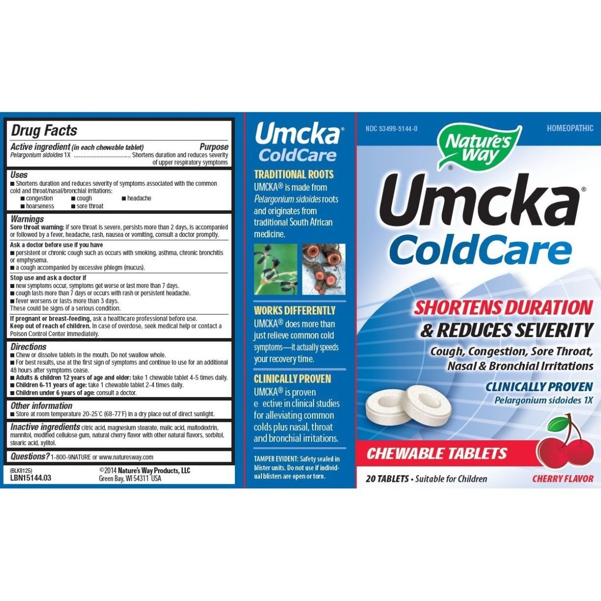 Nature's Way Umcka ColdCare Chewable, Cherry, 20 Count